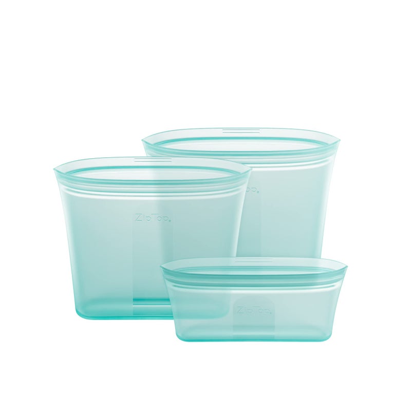 Zip Top Reusable Food Storage Bags | 3 Bag Set [Teal] | Silicone Meal Prep Container | Microwave, Dishwasher and Freezer Safe | Made in the USA - Image 1